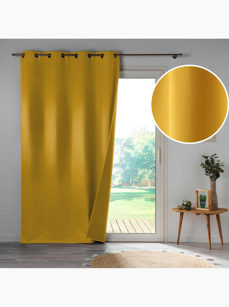 Rideau à oeillets 100% occultant/microfibre unie obscure Jaune - Kiabi