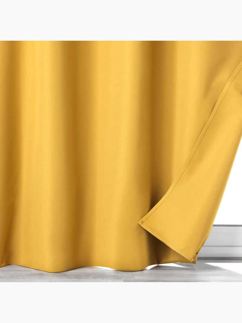 Rideau à oeillets 100% occultant/microfibre unie obscure Jaune - Kiabi