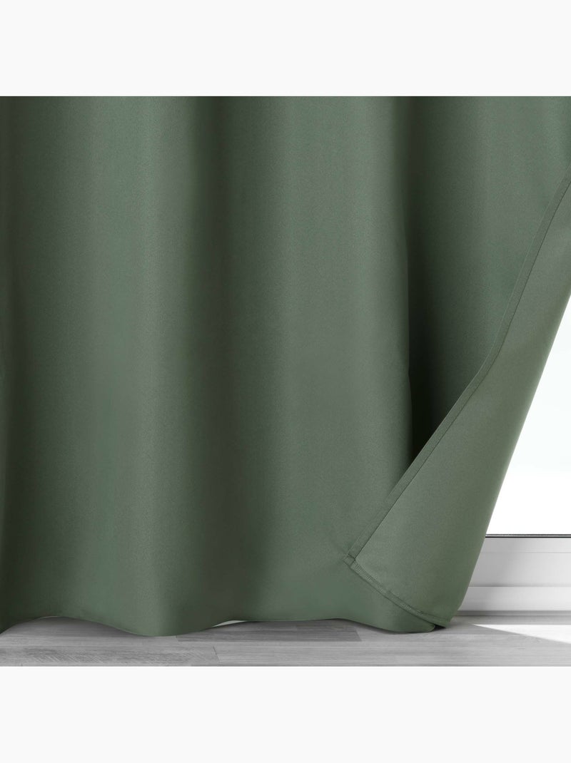Rideau à oeillets 100% occultant/microfibre unie obscure Kaki - Kiabi