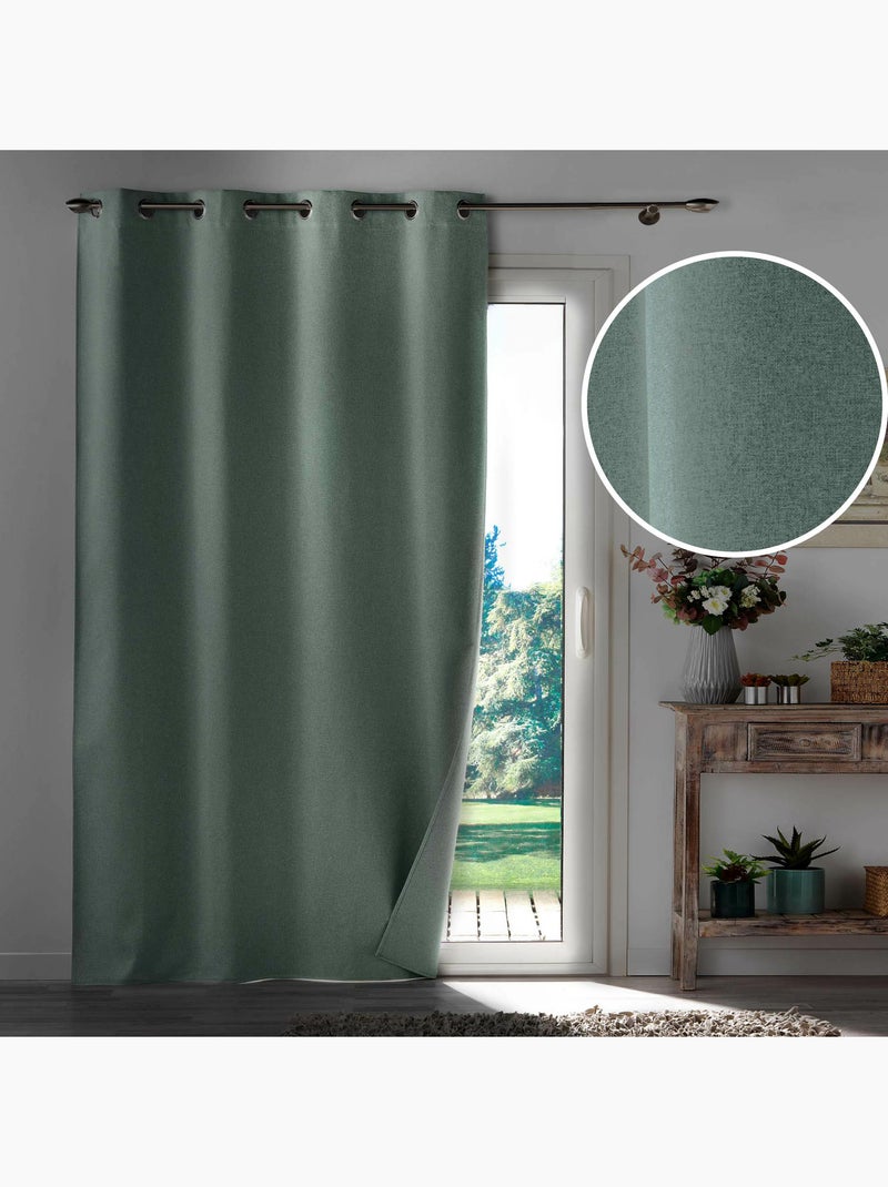 Rideau à œillets 135 x 260 cm – 100% occultant – Tissu chambray uni – Coloris cèdre Vert cèdre - Kiabi