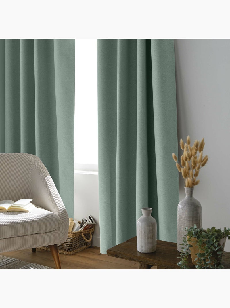 Rideau à œillets 135 x 260 cm – 100% occultant – Tissu chambray uni – Coloris cèdre Vert cèdre - Kiabi