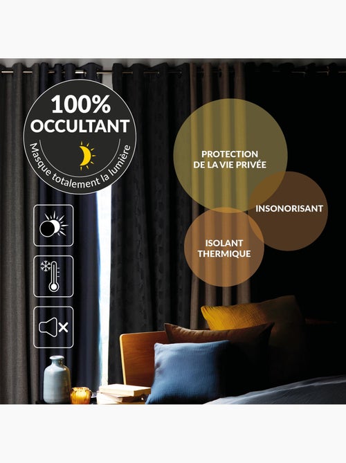 Rideau à œillets 135 x 260 cm – 100% occultant – Tissu chambray uni – Coloris cèdre - Kiabi