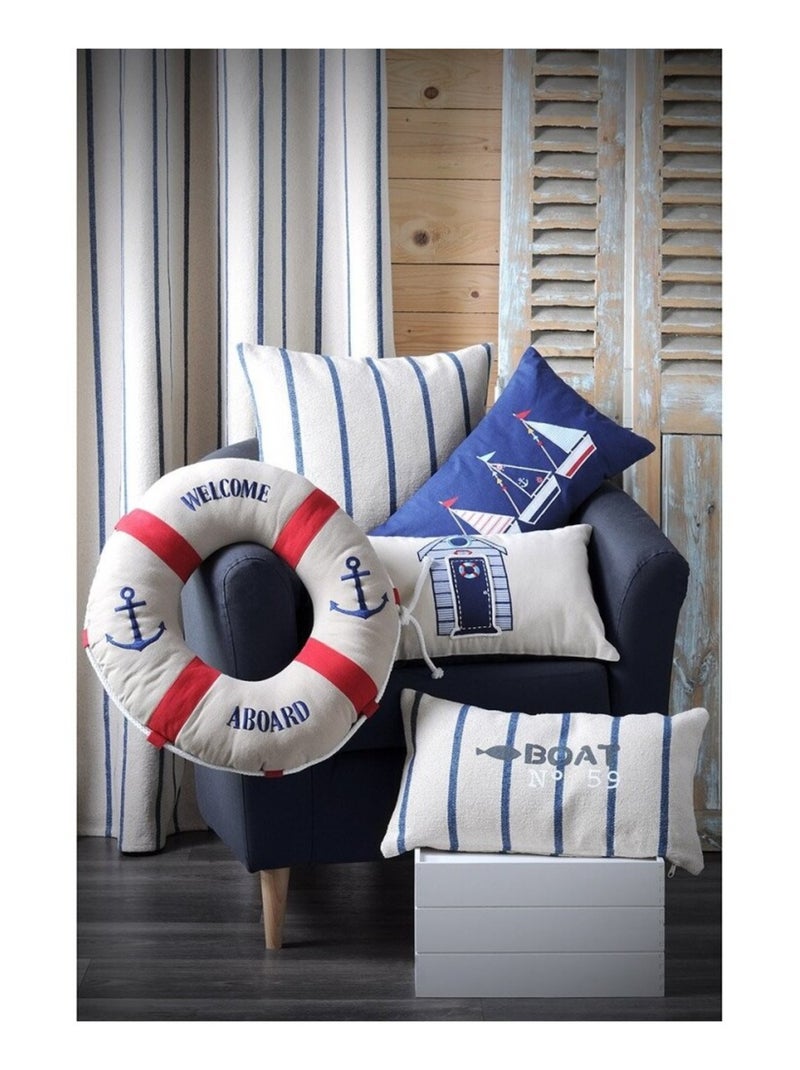 Rideau à œillets 135x260 cm St Trop marine coton Bleu - Kiabi