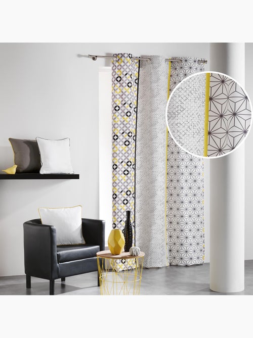 Rideau à œillets 140 x 240 cm – Coton imprimé Remix Gris/Jaune - Kiabi