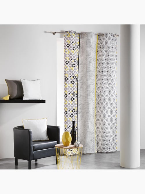 Rideau à œillets 140 x 240 cm – Coton imprimé Remix Gris/Jaune - Kiabi