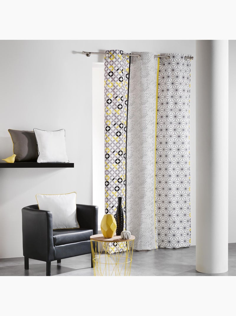 Rideau à œillets 140 x 240 cm – Coton imprimé Remix Gris/Jaune Gris Jaune - Kiabi