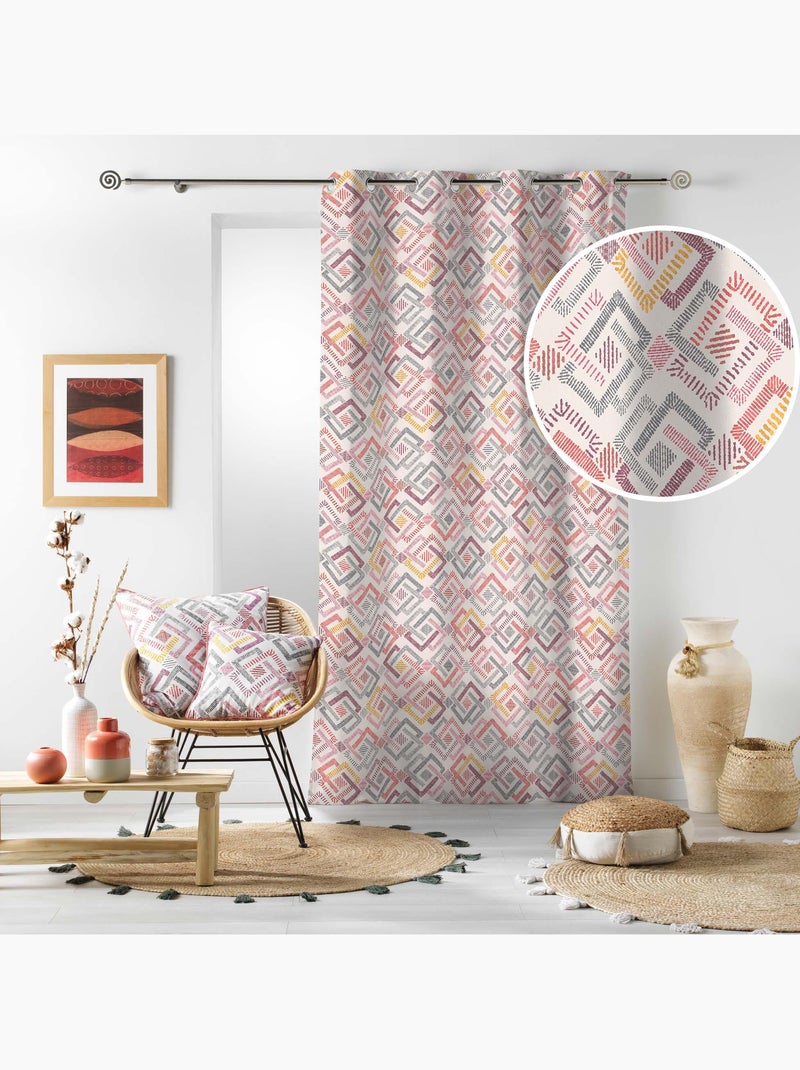 Rideau à œillets 140 x 240 cm – Coton imprimé ZOUALA – Motif graphique coloré Orange - Kiabi