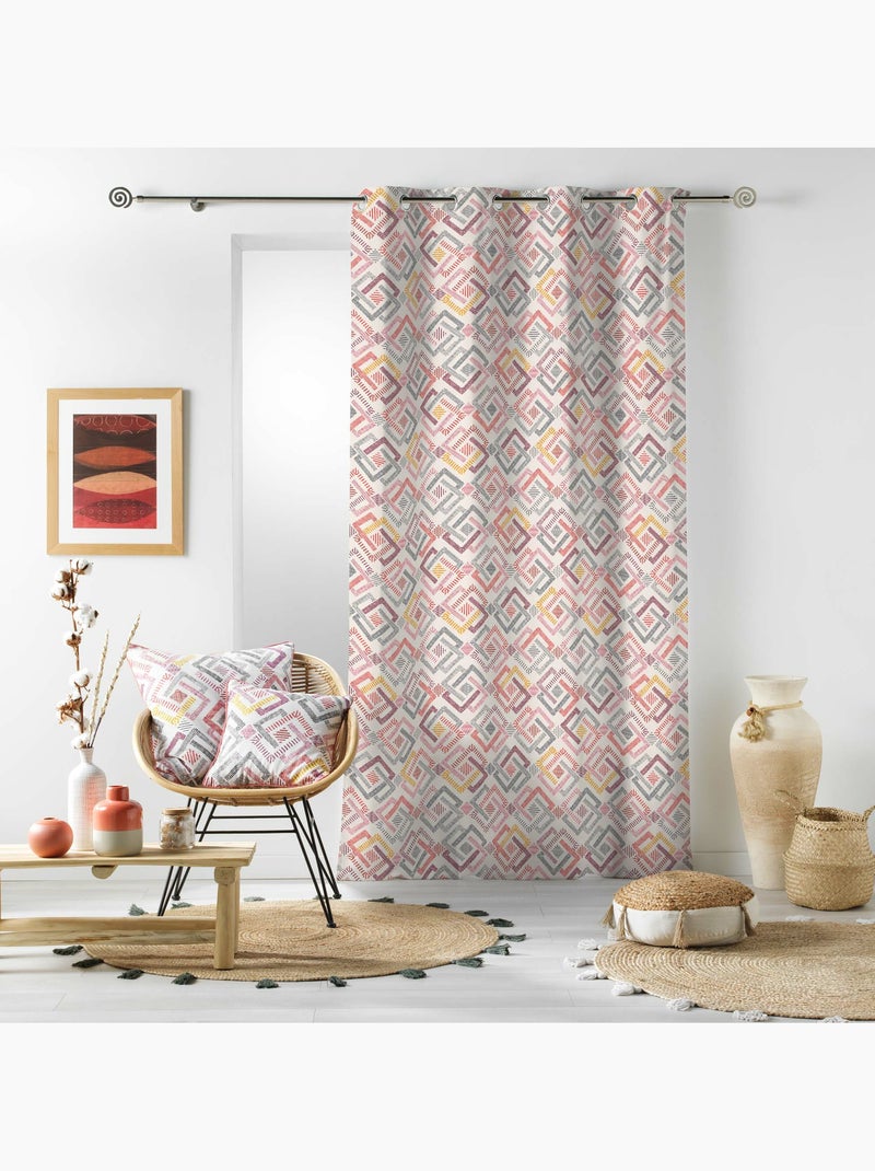 Rideau à œillets 140 x 240 cm – Coton imprimé ZOUALA – Motif graphique coloré Orange - Kiabi
