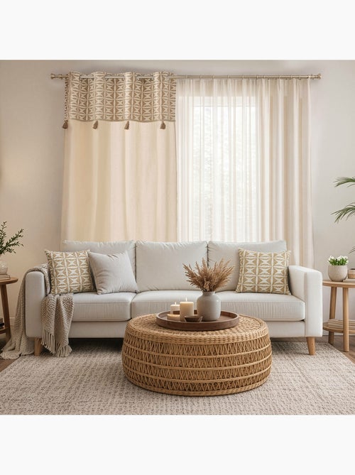 Rideau à œillets 140 x 240 cm coton/polyester haut jacquard à pompons neirobi - Kiabi Rideau à œillets 140 x 240 cm coton/polyester haut jacquard à pompons neirobi - Kiabi