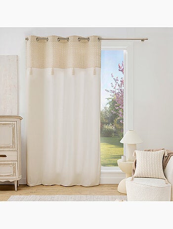 Rideau à œillets 140 x 240 cm perla coton/polyester avec haut jacquard et fils métallisés