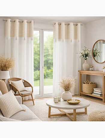 Rideau à œillets 140 x 240 cm perla coton/polyester avec haut jacquard et fils métallisés