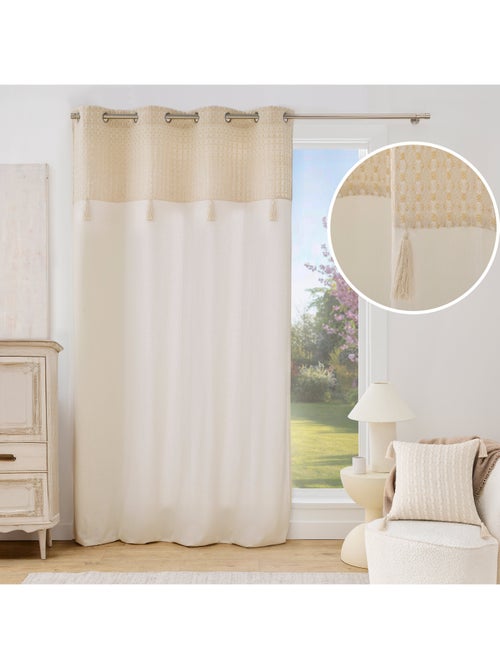 Rideau à œillets 140 x 240 cm perla coton/polyester avec haut jacquard et fils métallisés - Kiabi Rideau à œillets 140 x 240 cm perla coton/polyester avec haut jacquard et fils métallisés - Kiabi