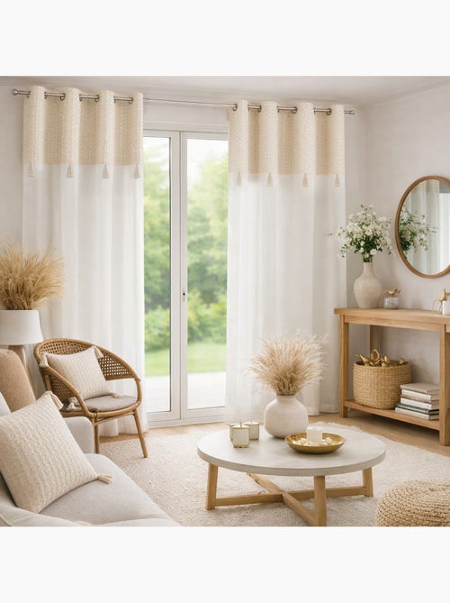 Rideau à œillets 140 x 240 cm perla coton/polyester avec haut jacquard et fils métallisés - Kiabi Rideau à œillets 140 x 240 cm perla coton/polyester avec haut jacquard et fils métallisés - Kiabi