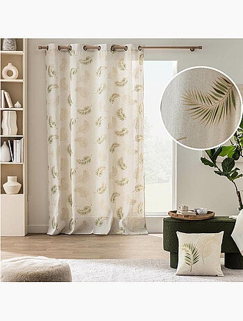 Rideau à œillets 140 x 240 cm polycoton imprimé feuillage métallisé Isadora Sauge