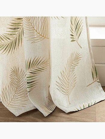 Rideau à œillets 140 x 240 cm polycoton imprimé feuillage métallisé Isadora Sauge