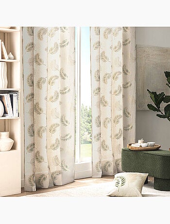 Rideau à œillets 140 x 240 cm polycoton imprimé feuillage métallisé Isadora Sauge