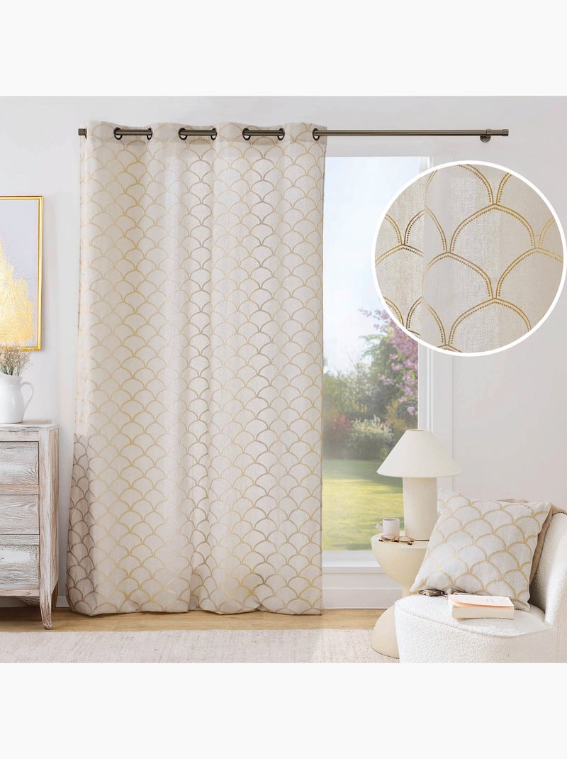 Rideau à œillets 140 x 240 cm polycoton imprimé métallisé cristy Beige - Kiabi
