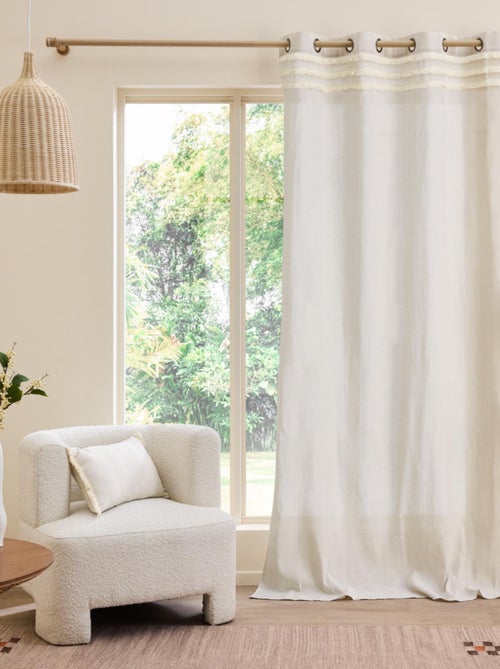 Rideau à Œillets 140 x 240 cm – Polycoton Uni avec Franges – Vertis Naturel - Kiabi