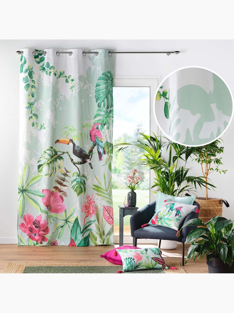 Rideau à œillets 140 x 260 cm – 100% coton imprimé – Modèle Louisiane Vert - Kiabi