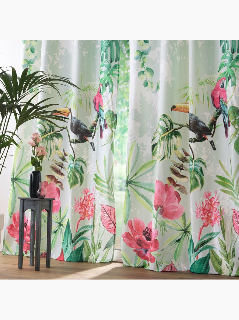 Rideau à œillets 140 x 260 cm – 100% coton imprimé – Modèle Louisiane Vert - Kiabi