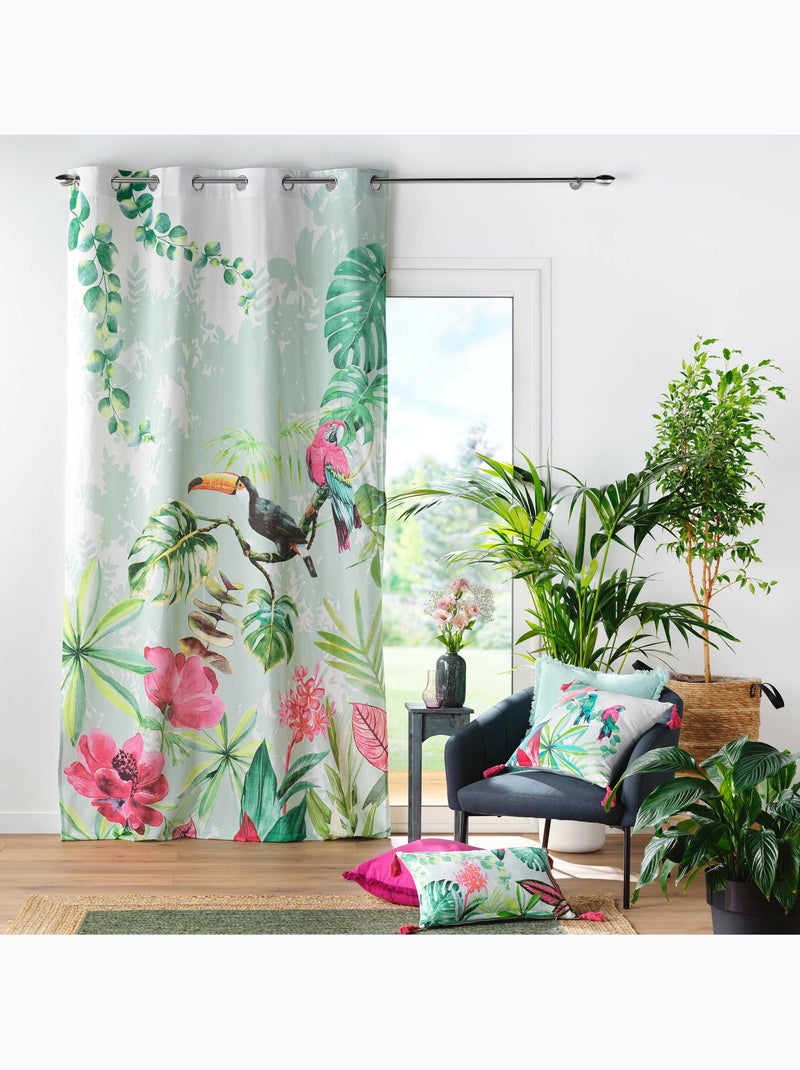 Rideau à œillets 140 x 260 cm – 100% coton imprimé – Modèle Louisiane Vert - Kiabi