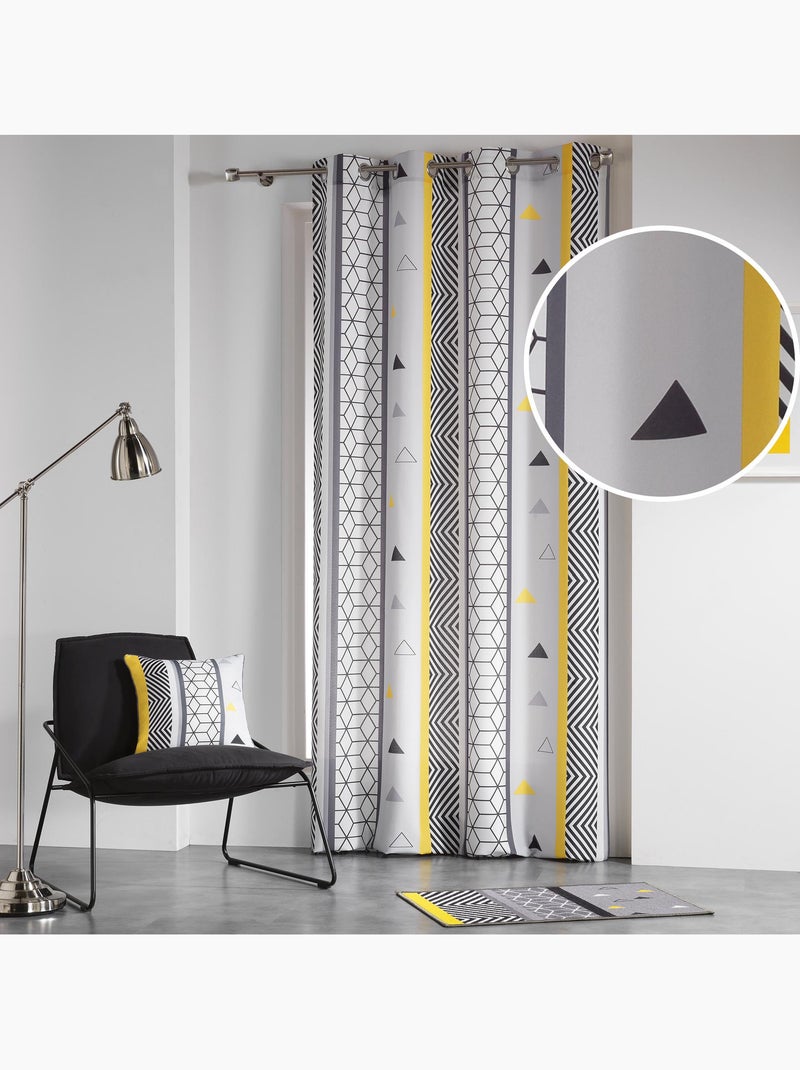 Rideau à œillets 140 x 260 cm – Polyester imprimé – Yellow Mix Gris - Kiabi