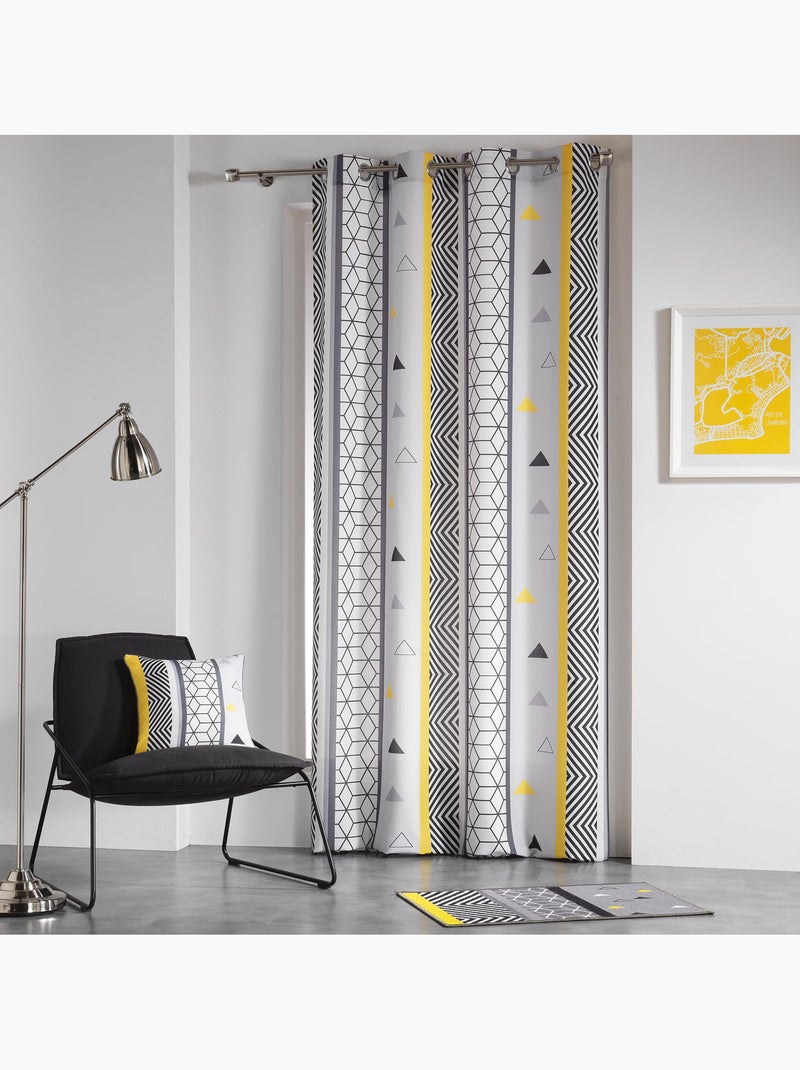 Rideau à œillets 140 x 260 cm – Polyester imprimé – Yellow Mix Gris - Kiabi