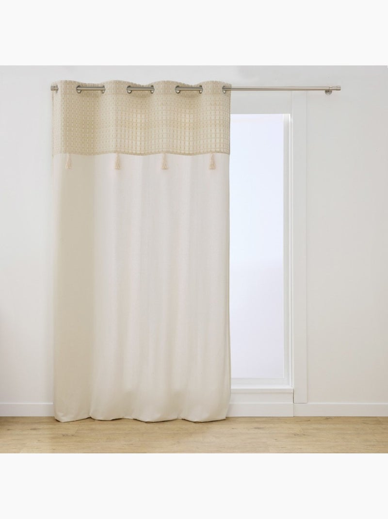 Rideau à œillets 140x240 avec top imprimé perla Beige - Kiabi