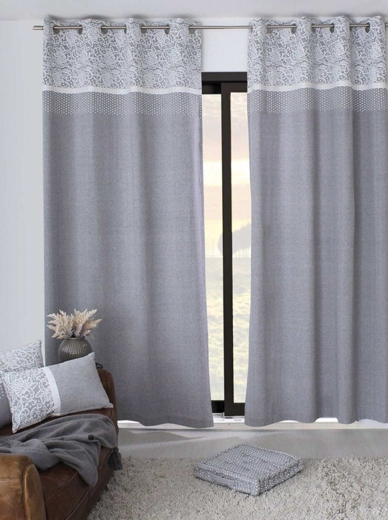 Rideau à œillets 140x240 Elisa gris coton Gris - Kiabi