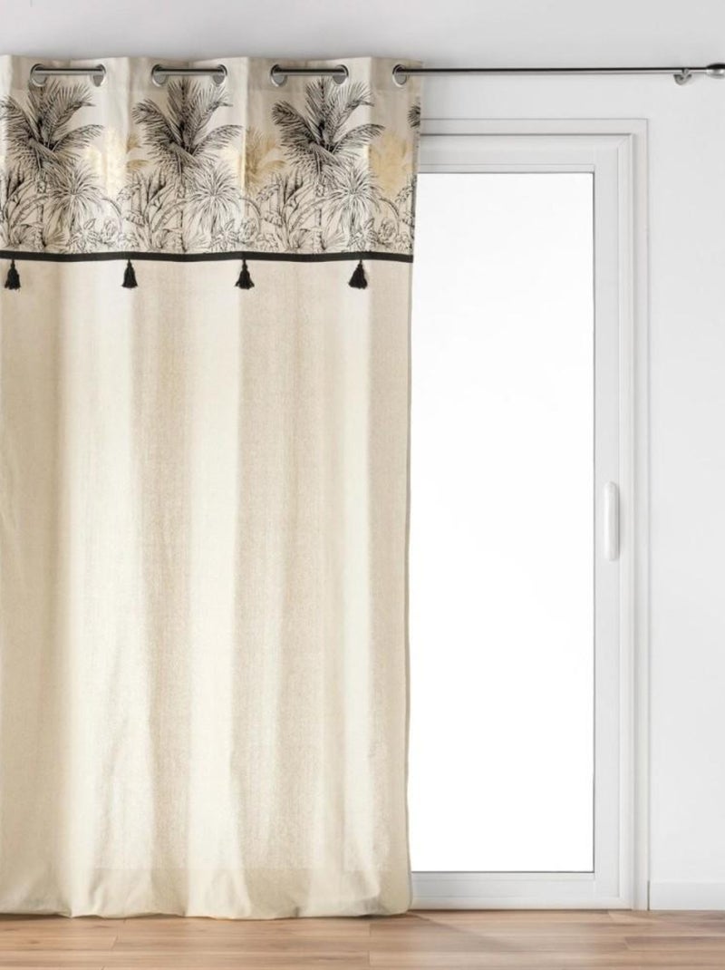 Rideau à œillets 140x240 PAPAYA à pompons et top métallisé Beige - Kiabi