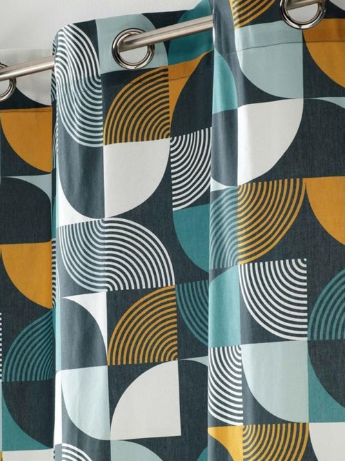 Rideau à œillets 140x240 Rythmo bleu coton - Kiabi