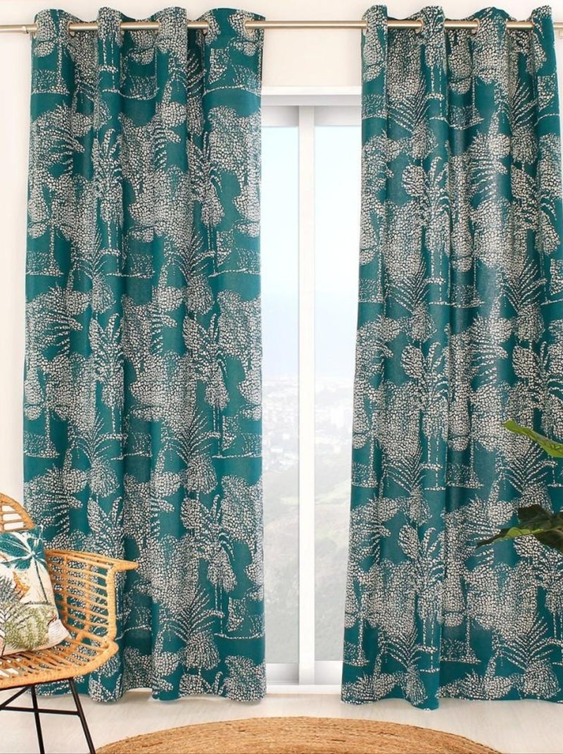 Rideau à œillets 140x240 Sumatra émeraude coton Vert - Kiabi