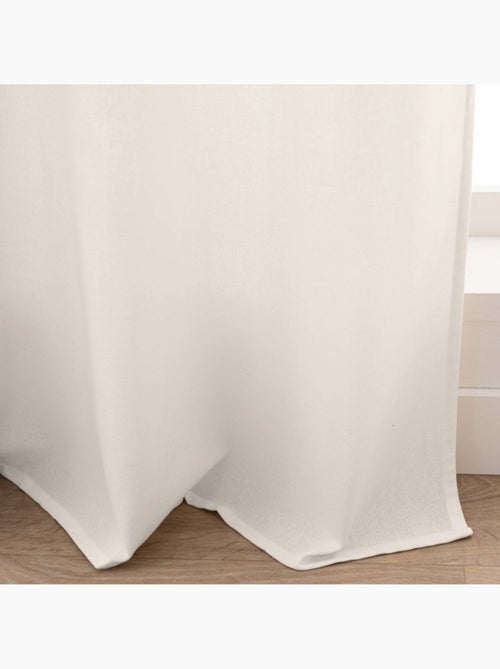 Rideau à œillets 140x240 uni + top imprimé à pompons - Kiabi