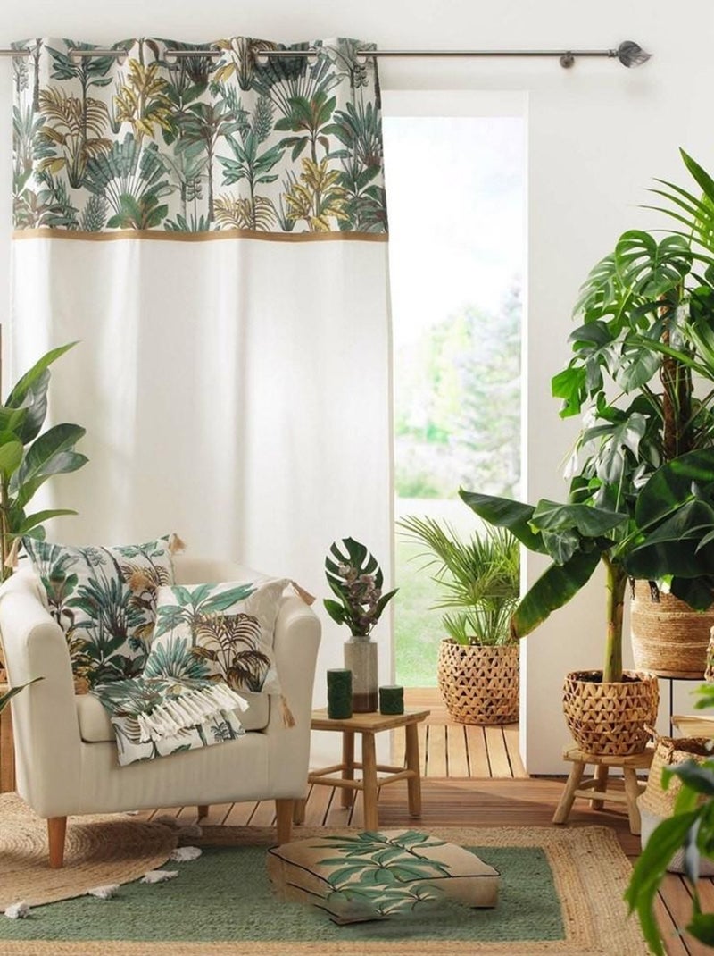 Rideau à œillets 140x240 uni top imprimé jute Balinesia coton Vert - Kiabi