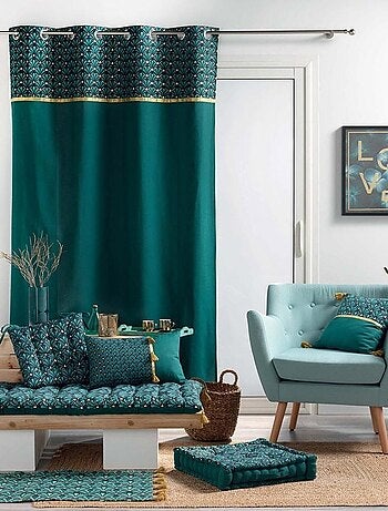 Rideau à œillets 140x240 uni top métallisé Artchic bleu coton