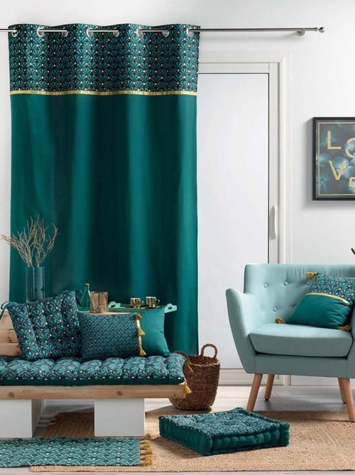 Rideau à œillets 140x240 uni top métallisé Artchic bleu coton - Kiabi