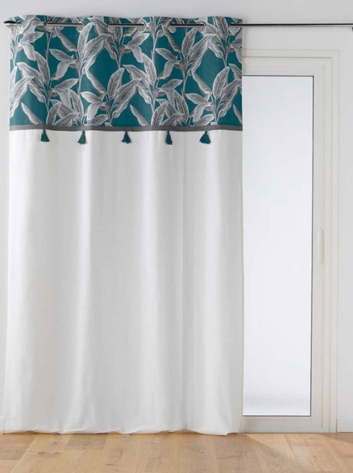 Rideau à œillets 140x240 uni top pompon Isibelle bleu coton - Kiabi