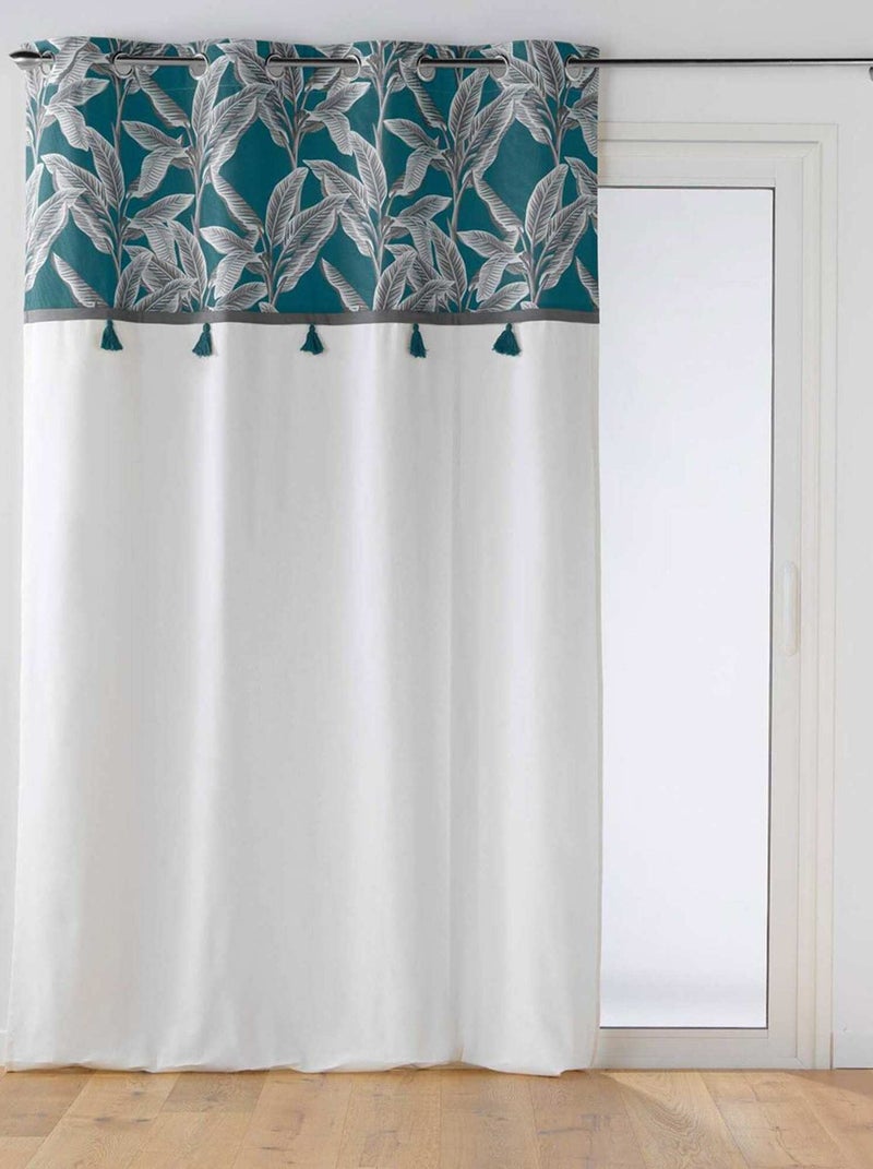 Rideau à œillets 140x240 uni top pompon Isibelle bleu coton Bleu - Kiabi