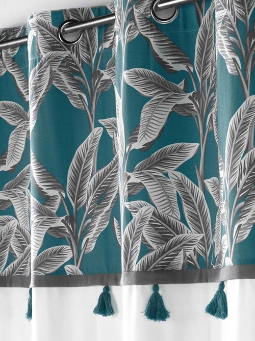 Rideau à œillets 140x240 uni top pompon Isibelle bleu coton - Kiabi