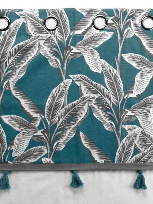 Rideau à œillets 140x240 uni top pompon Isibelle bleu coton - Kiabi