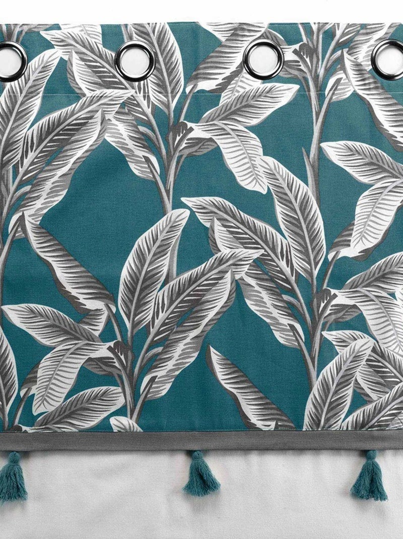 Rideau à œillets 140x240 uni top pompon Isibelle bleu coton Bleu - Kiabi