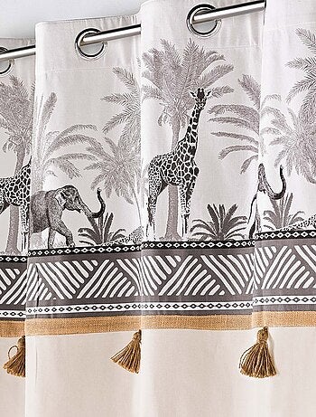 Rideau à œillets 140x240 uni top pompons Kenya lodge naturel coton