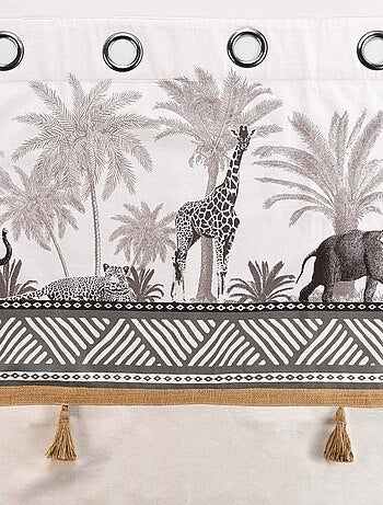 Rideau à œillets 140x240 uni top pompons Kenya lodge naturel coton