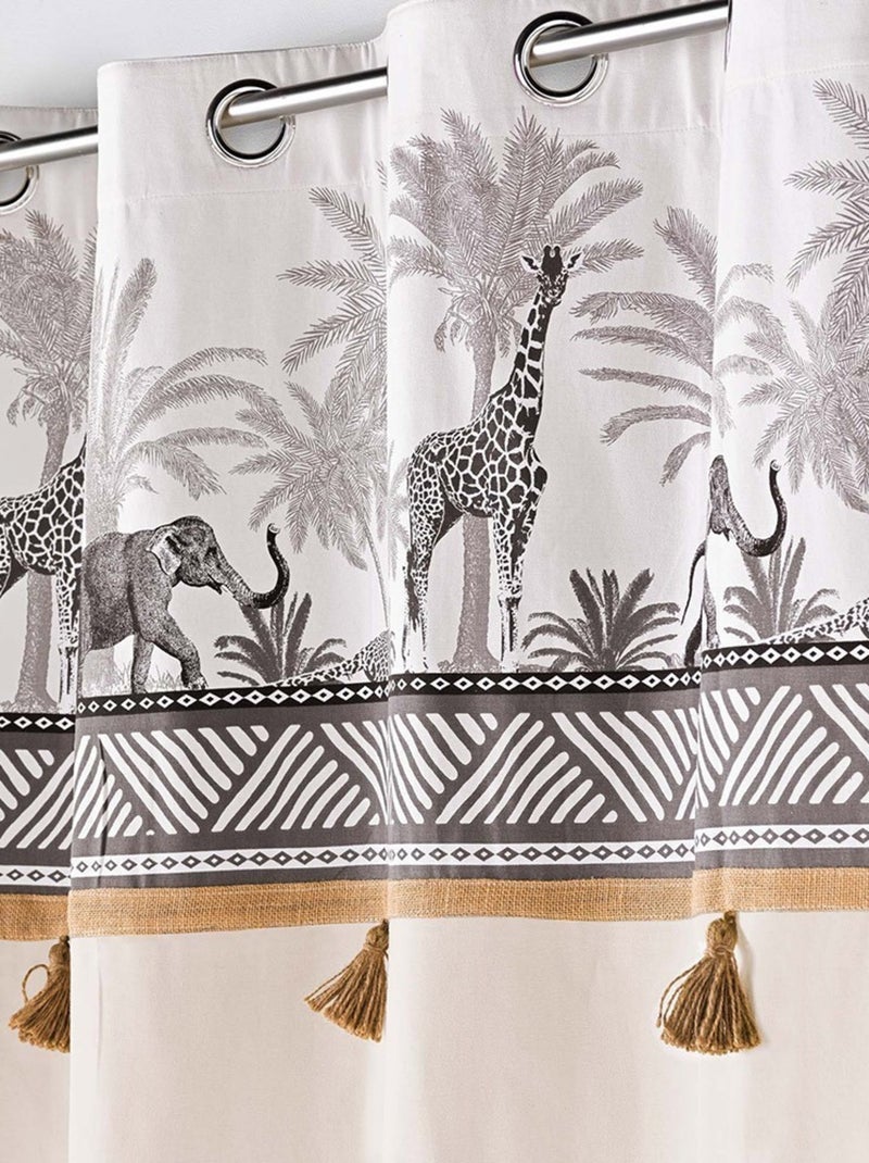 Rideau à œillets 140x240 uni top pompons Kenya lodge naturel coton Beige - Kiabi