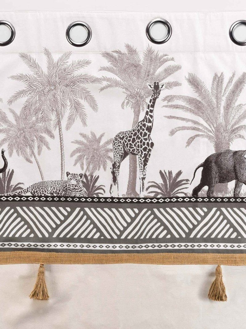 Rideau à œillets 140x240 uni top pompons Kenya lodge naturel coton Beige - Kiabi