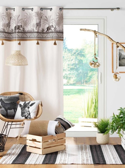 Rideau à œillets 140x240 uni top pompons Kenya lodge naturel coton - Kiabi