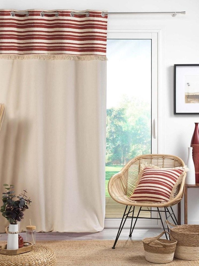 Rideau à œillets 140x240 uni top tissé franges Atlas terracotta coton Blanc - Kiabi