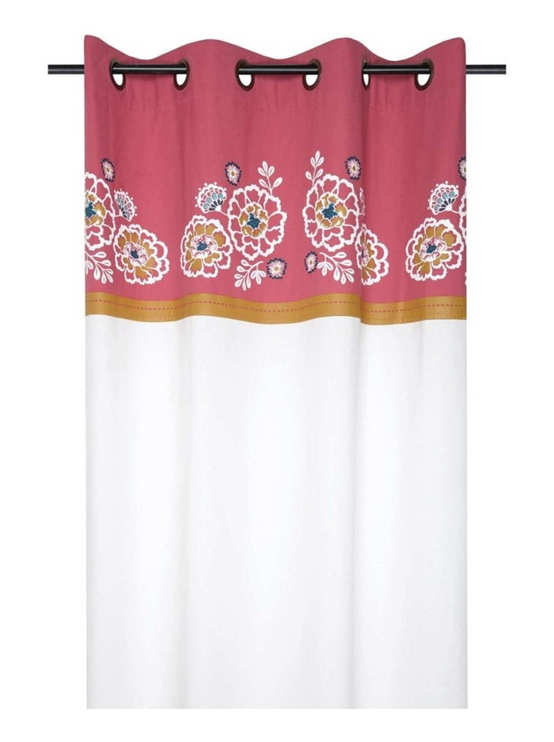 Rideau à œillets 140x260 cm Amaryllis coton Rose - Kiabi