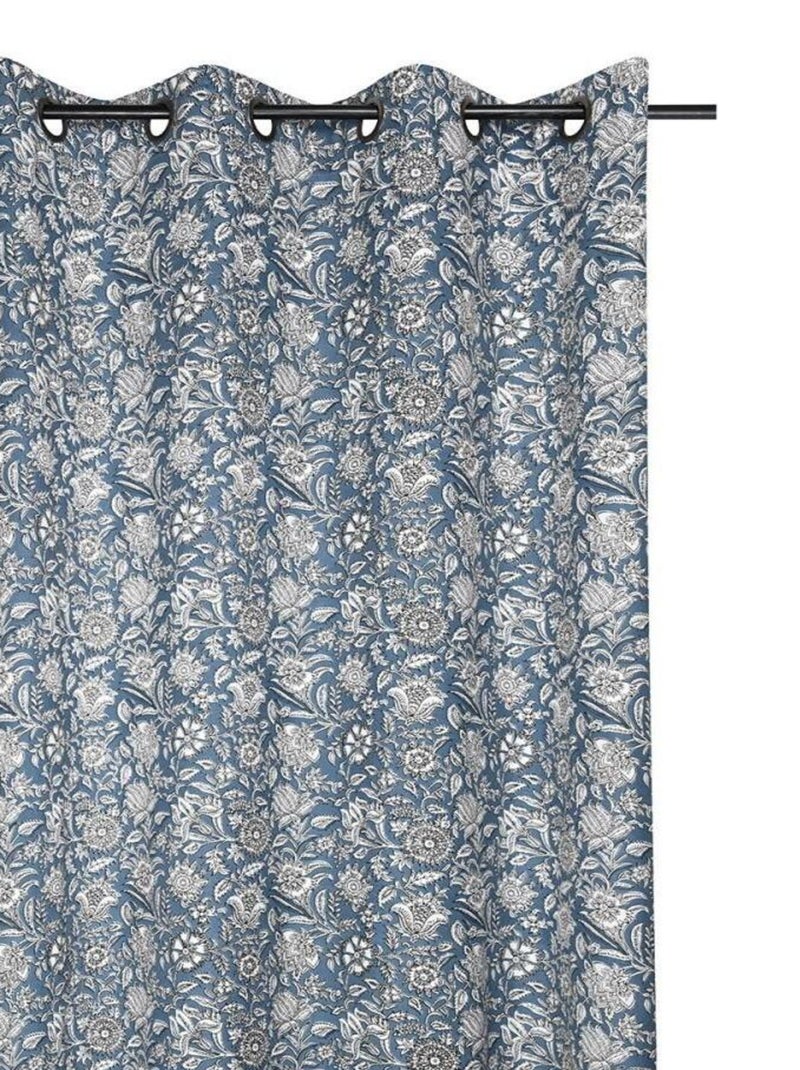 Rideau à œillets 140x260 cm Julianne bleu coton Bleu - Kiabi