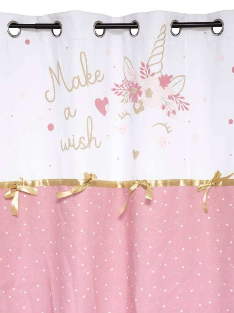 Rideau à œillets 140x260 Licorne ruban Rose - Kiabi